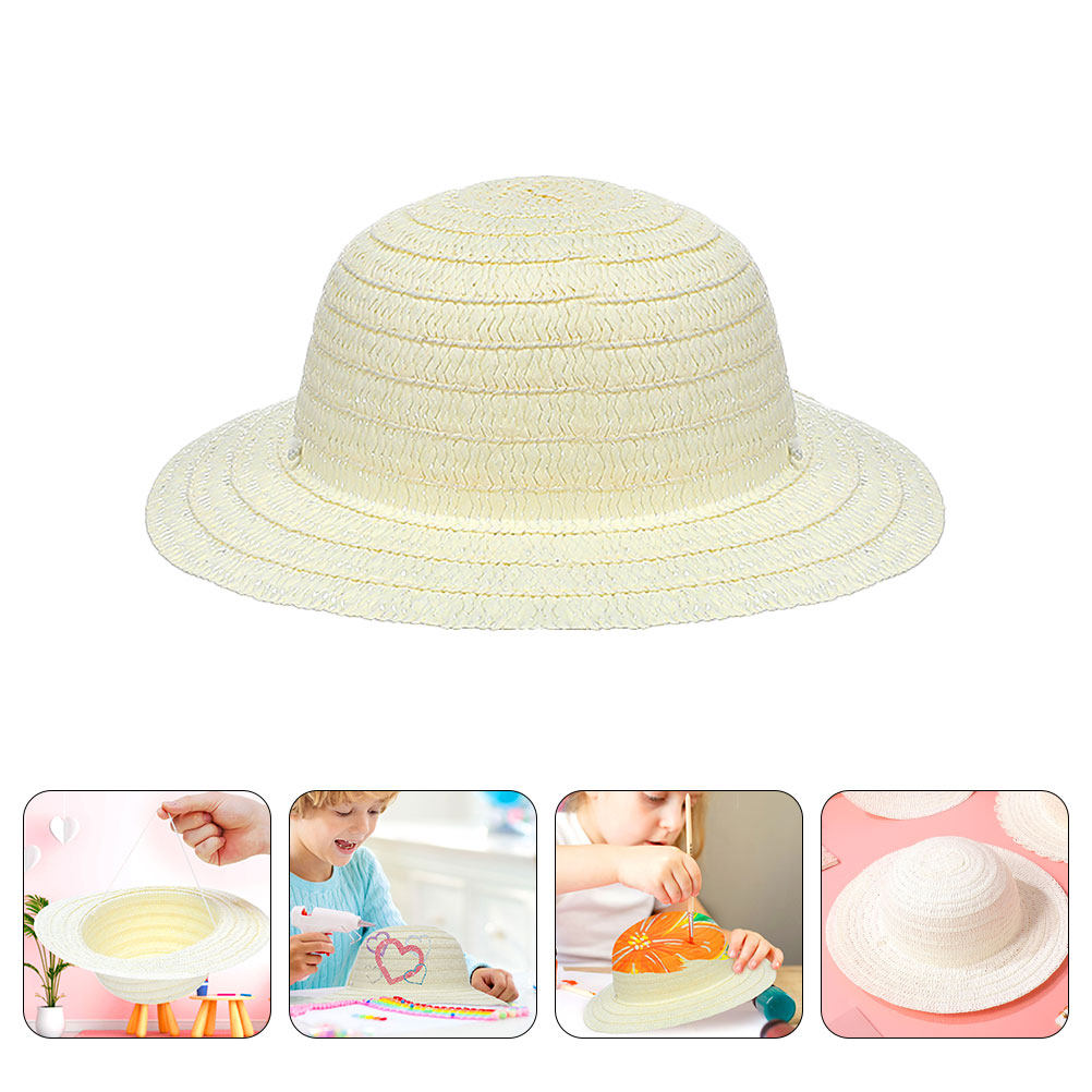 Art Craft Kids - 8Pcs DIY Kids Straw Hats White