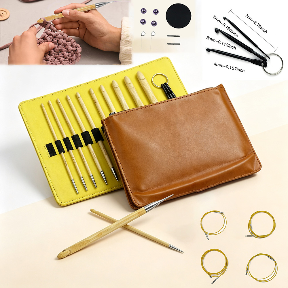 Crochet Hook Set - 10Pcs Bamboo Interchangeable Afghan Tunisian Crochet