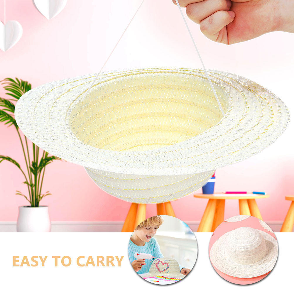 8Pcs DIY Kids Straw Hats White - Art Craft Kids ulasan dan harga