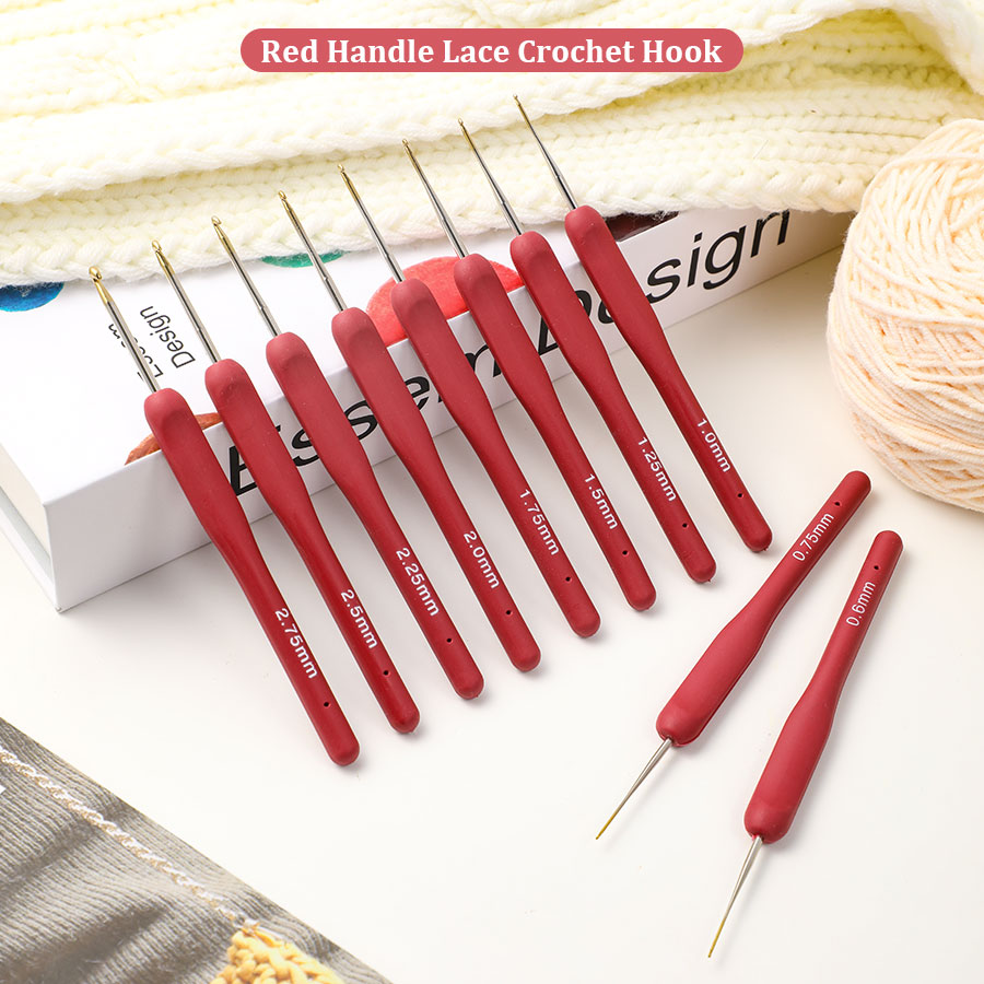 10pcs Red Crochet Set Kit Sili - Crochet Hook Set ulasan dan harga