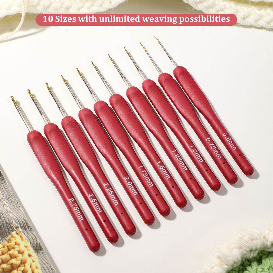 10pcs Red Crochet Set Kit Sili - Crochet Hook Set ulasan dan harga