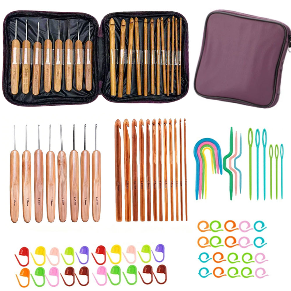 74pcs Bamboo Crochet Hooks Set - Art Craft Material ulasan dan harga