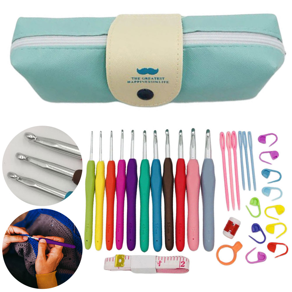 11PCS Colorful Rubber Handle K - Crochet Hook Set ulasan dan harga