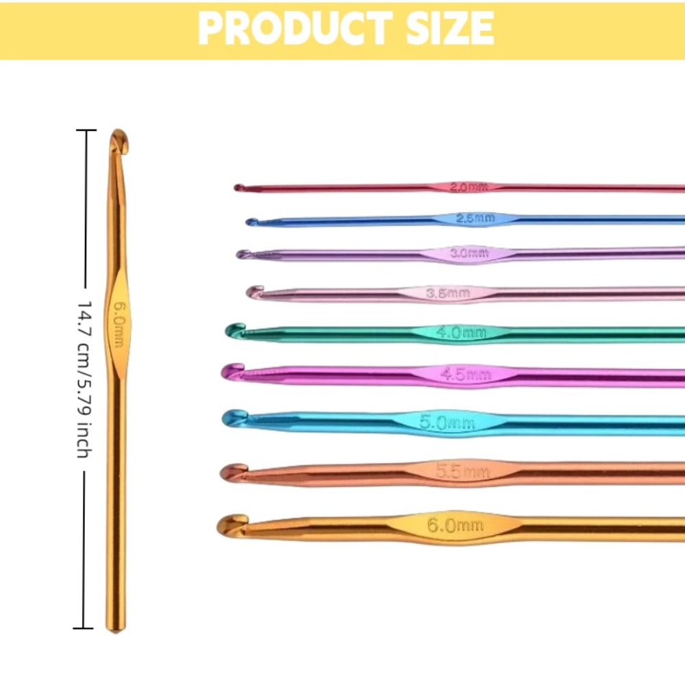 21Pcs Colorful Aluminum Croche - Crochet Hook Set ulasan dan harga